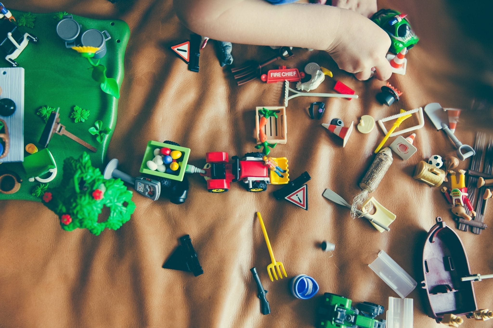 A toy covered carpet