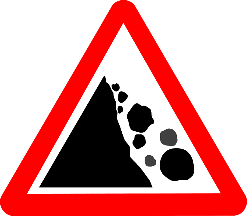 Danger rock falling sign